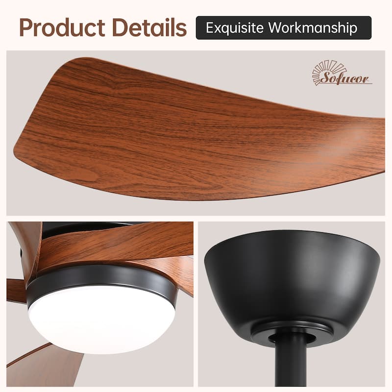 45 Inch / 52 Inch White Ceiling Fan with Dimmable LED Light and Remote, 6-Speed Reversible DC Motor, ABS Blades