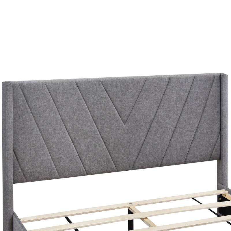 Storage Bed Linen Upholstered Platform Bed with 3 Drawers