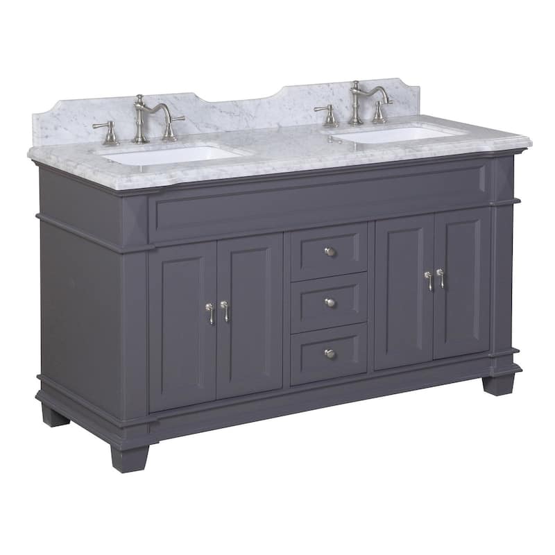 KitchenBathCollection Elizabeth 60" Double Bathroom Vanity with Carrara Marble Top