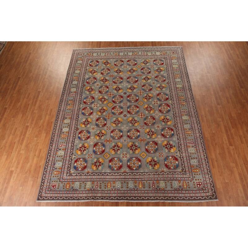 Large Geometric Kazak Oriental Area Rug Hand-Knotted Wool Carpet - 10'3"x 13'7"