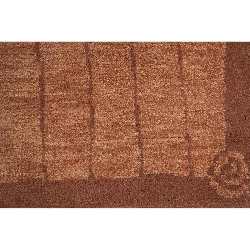 Hand Knotted Oriental 100% Wool Carpet Modern Stripe Brown Nepalese Runner Rug - 12' 3'' X 3' 0''
