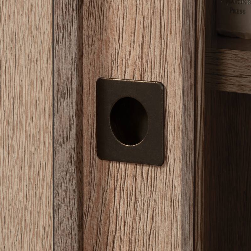 Engineered Wood Farmhouse Library Hutch with Glass Doors, Brown - 32.99"W x 12.76"D x 42.24"H