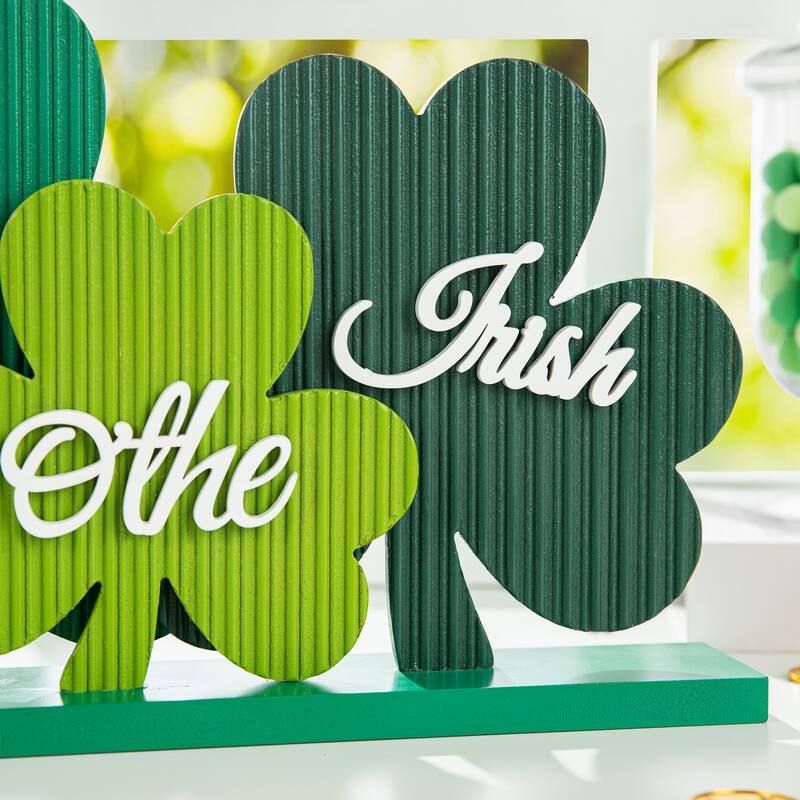 Glitzhome 16"L St. Patrick's Wooden Shamrocks Table decor