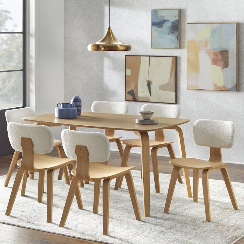 Lifestorey Sigrid 7-Piece Mid-Century Modern Dining Set - Natural Oak/White