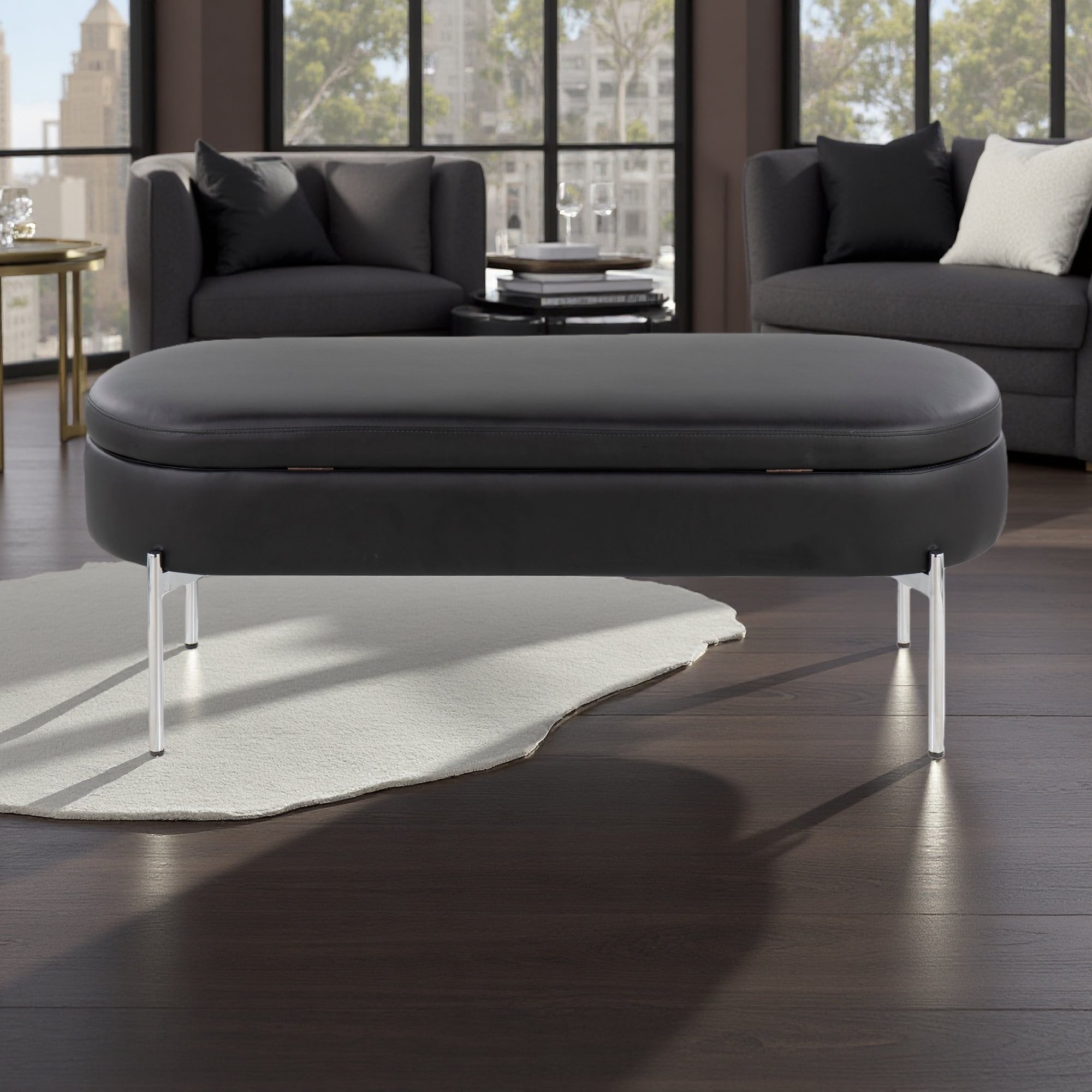 48"L Chloe Faux Leather Storage Bench with Flip-Top Lid