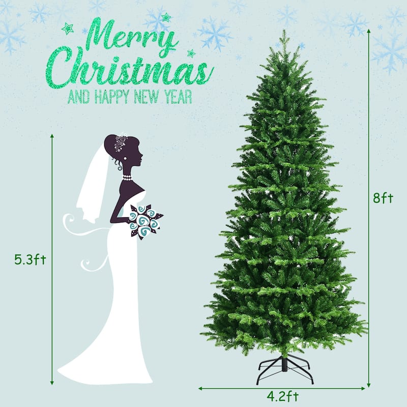 Gymax 6/7/8 ft Pre-Lit Christmas Tree Artificial Hinged Xmas Tree w/