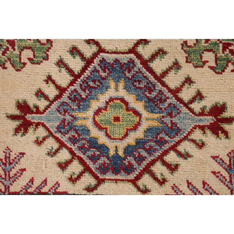 Geometric Kazak Accent Rug Handmade Wool Carpet - 2'8" x 4'0"