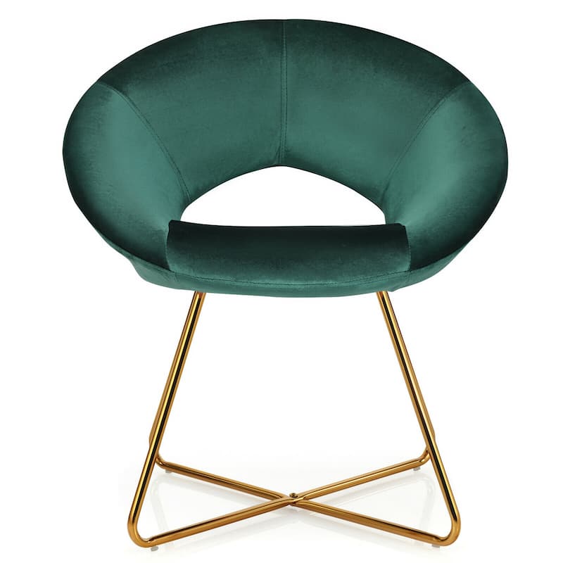 Gymax Set of 2 Accent Velvet Chairs Dining Chairs Arm Chair w/Golden - See Details