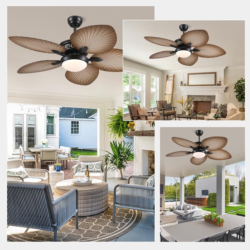 44"/52" Palm Leaf Tropical Ceiling Fan with Light,Indoor and Outdoor Ceiling Fan,Waterproof