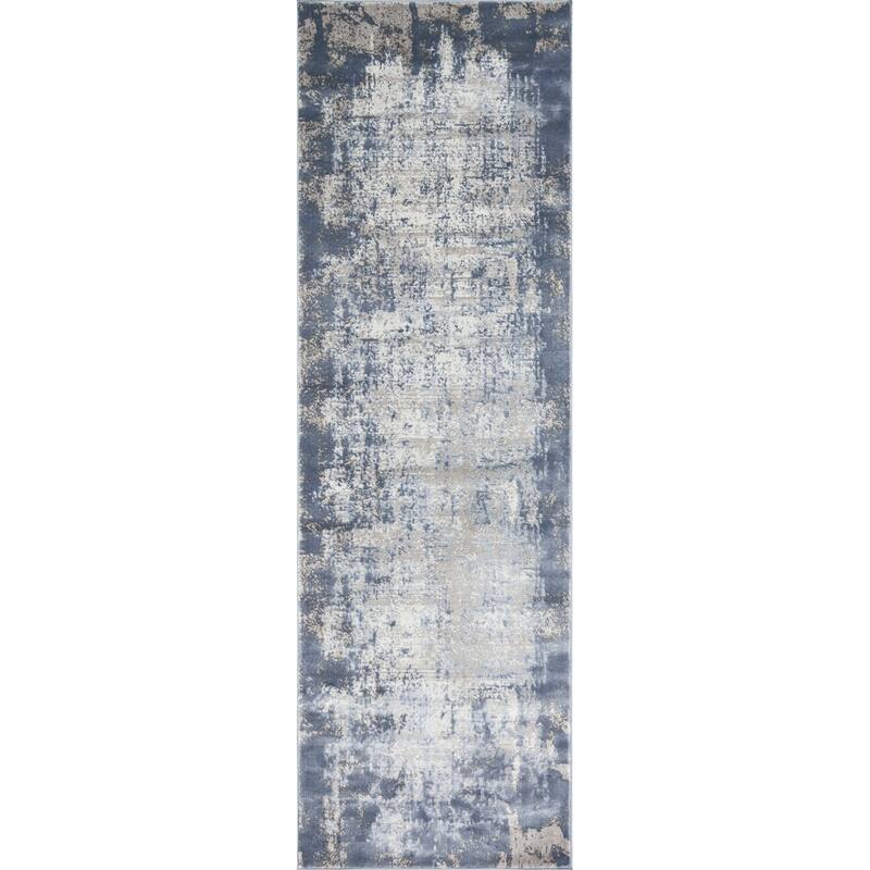 Alexander Home Mason Abstract Modern Distressed Rug - 2'x7" x 8' Runner - Denim/Grey - Rectangle