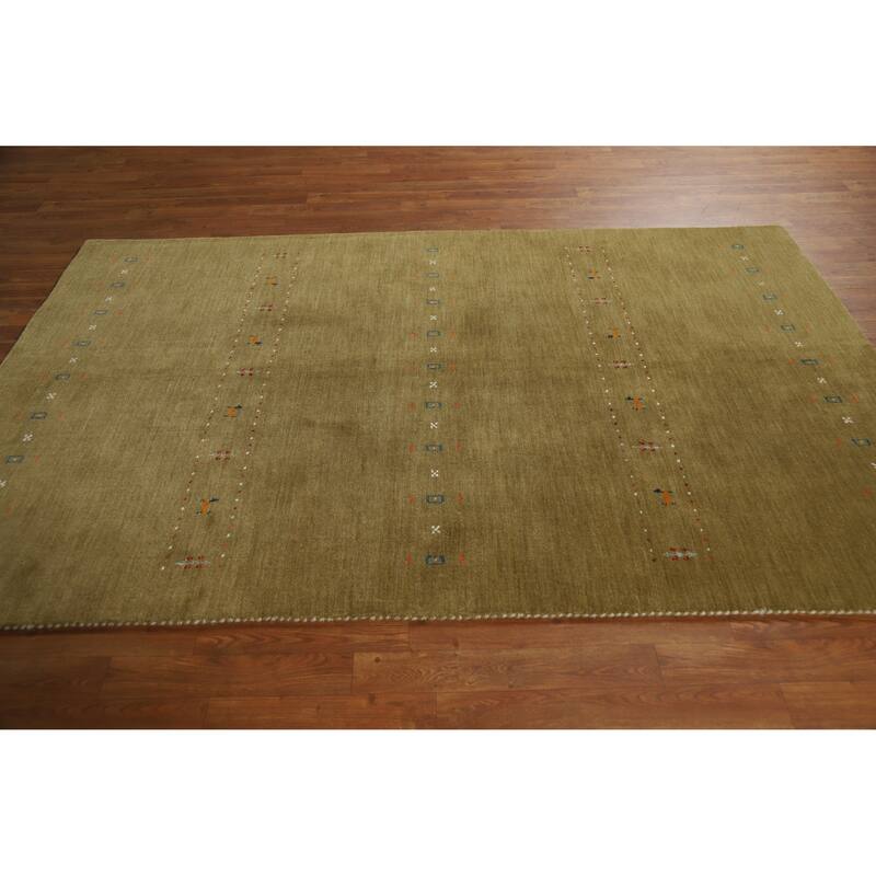 Green Tribal Gabbeh Indian Area Rug Hand-Knotted Oriental Wool Carpet - 5'0" x 7'9"
