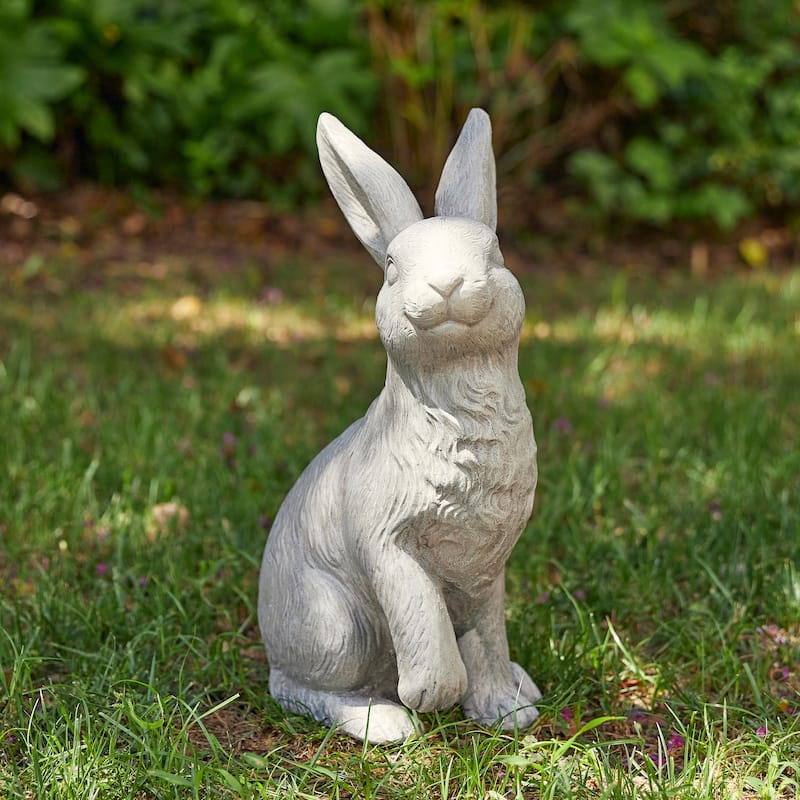 Glitzhome MGO Cute Sitting Bunny Hugging Mom and Baby Rabbit Garden Statue Indoor Outdoor Decoration - Sitting Rabbit