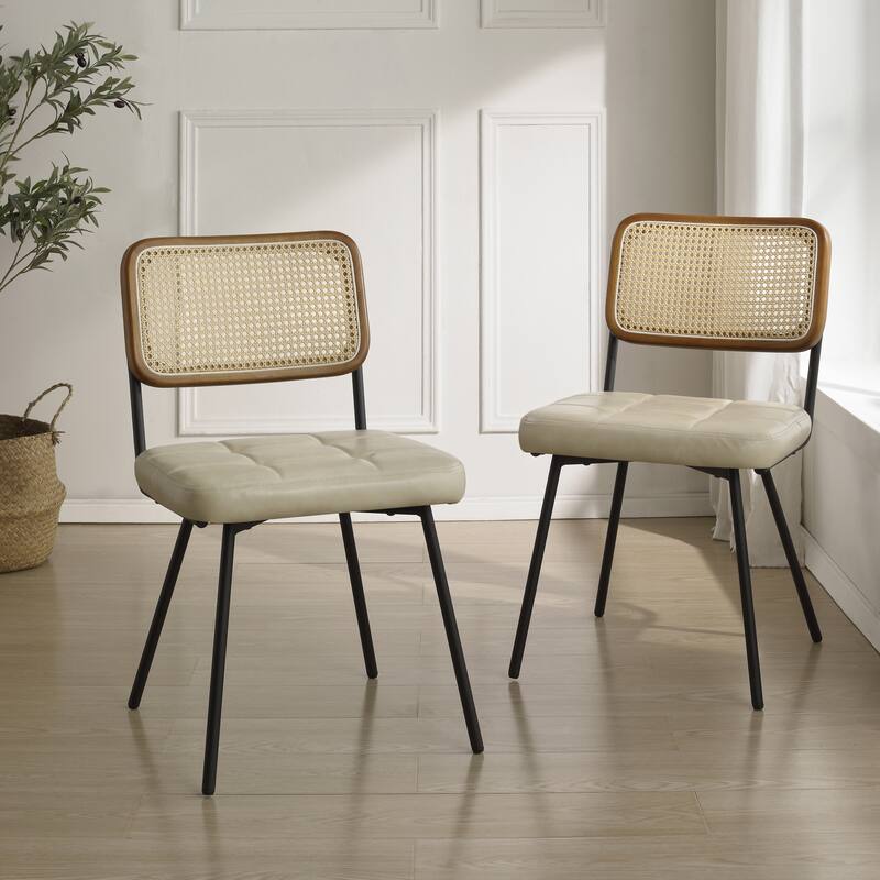 Art Leon Cane Back Faux Leather Accent Dining Chair (Set of 2) - Rectangle Seat - Off White