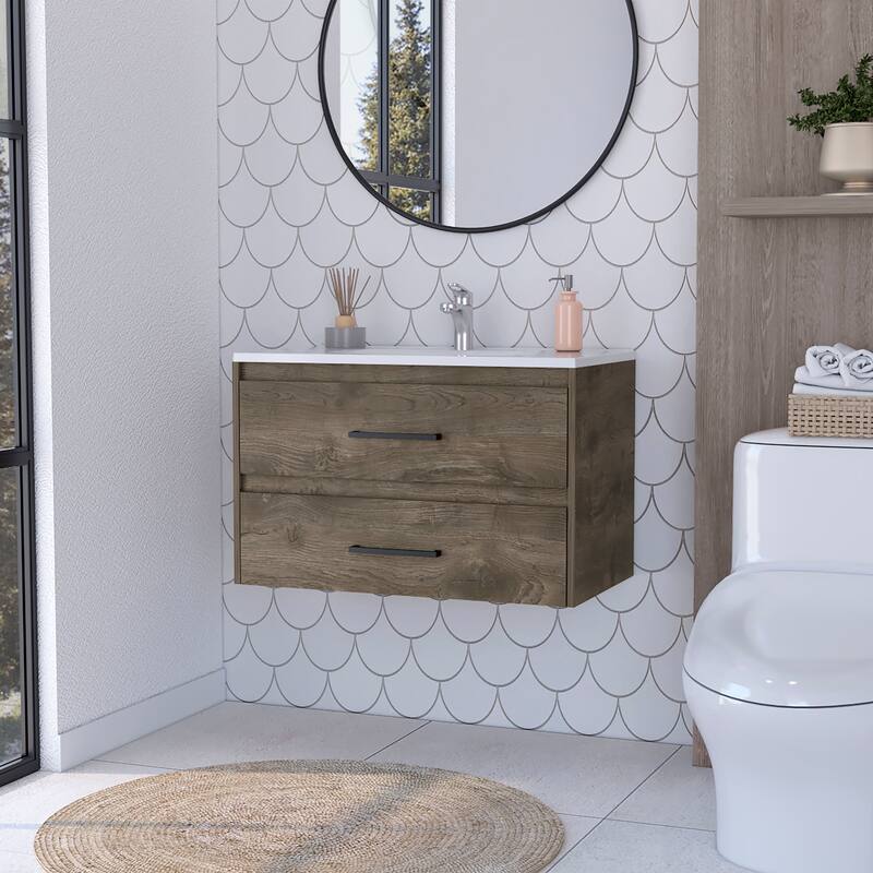 Modern Bathroom Vanity with Ample Storage, Wall-Mounted Design, 31.7"x18.8"x20.4" - 31.7in L - Brown