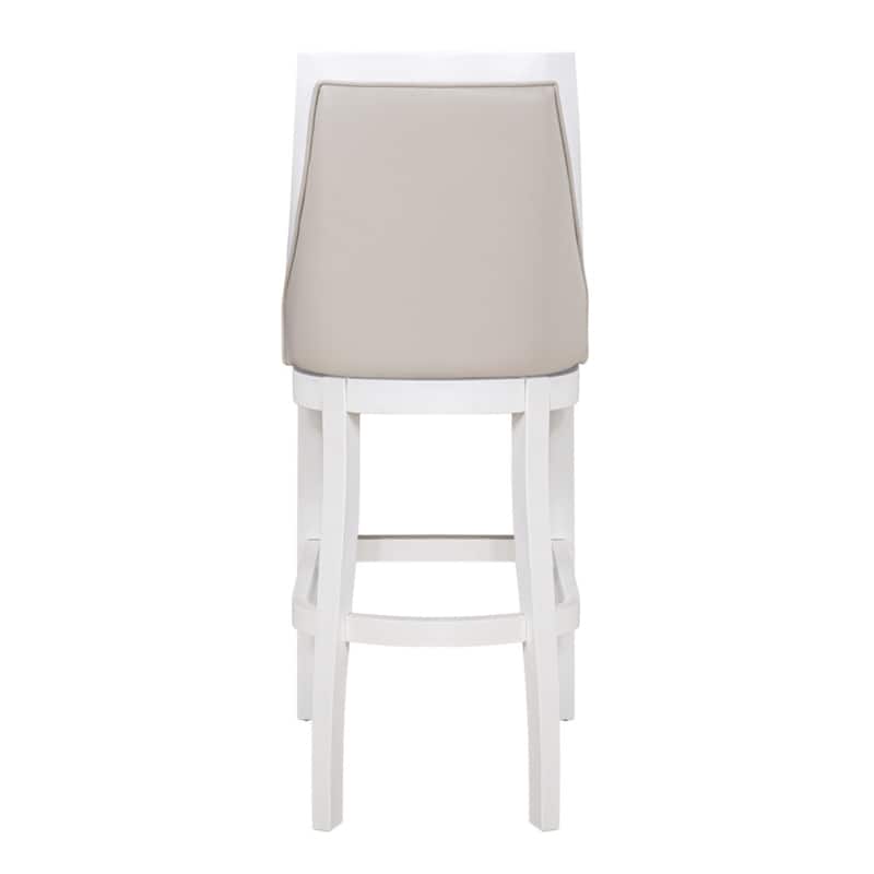 Grey Faux Leather Swivel Bar Chair with White Wood Frame and Footrest
