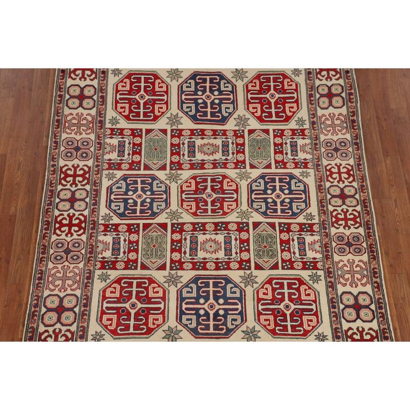 Geometric Beige Kazak Oriental Rug Handmade Wool Carpet - 5'4" x 7'2"