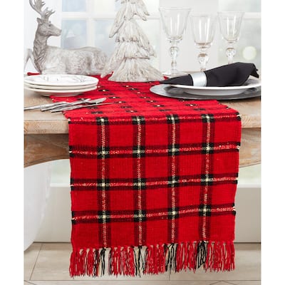 Table Runner With Plaid Chenille Design - 16"x72"