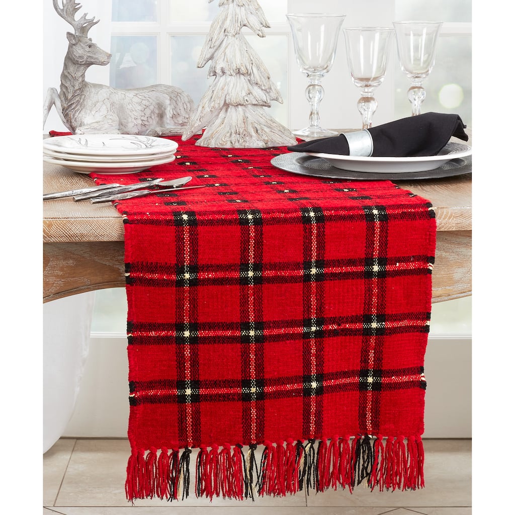 Table Runner With Plaid Chenille Design - 16"x72"
