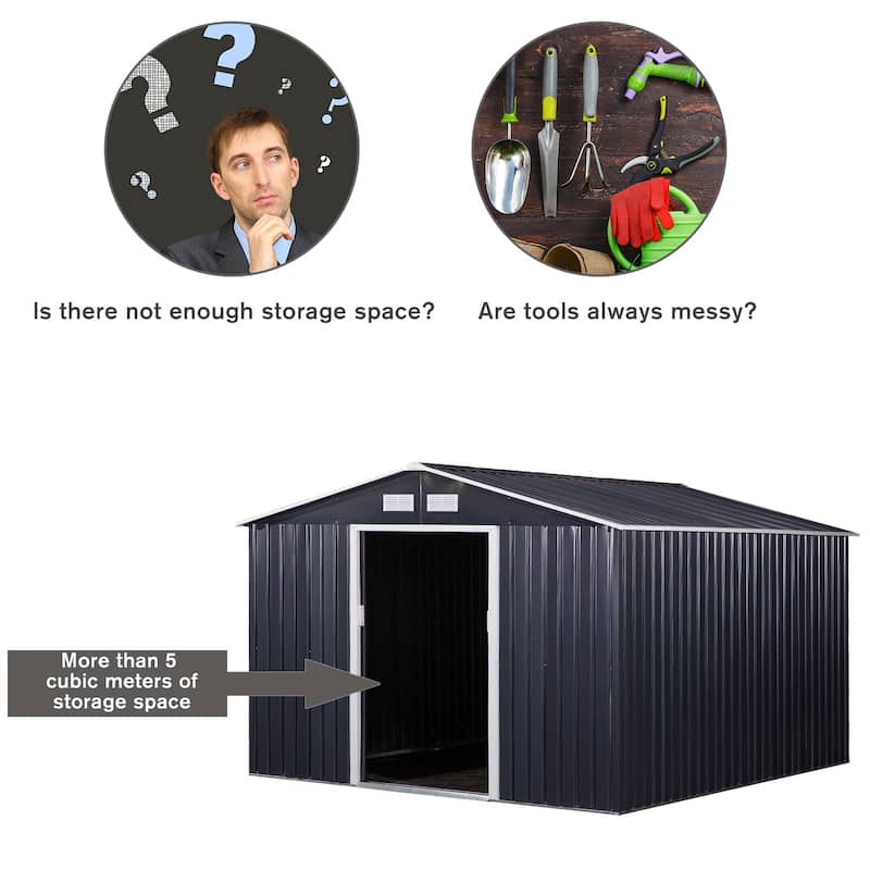 Outsunny 11' x 9' Dark Grey Metal Garden Shed