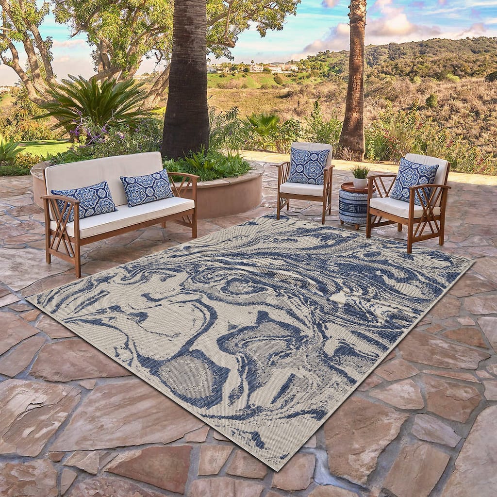 Tides Coastal Abstract Performance Indoor/Outdoor Area Rug by Sevita