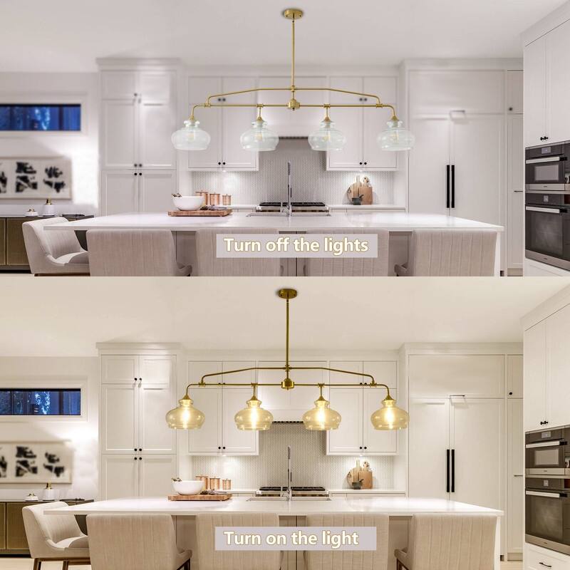 3-Light Brass Farmhouse Chandelier with Clear Glass Shade, Dimmable Hanging Light for Dining Room