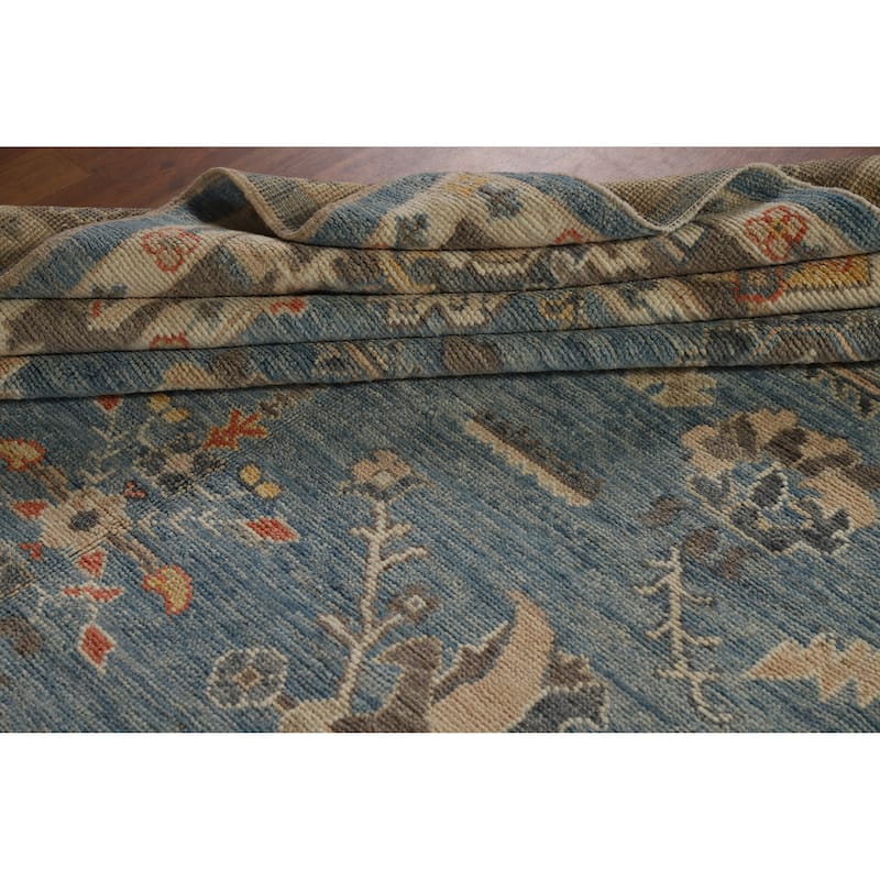 Hand Knotted Oriental 100% Wool Carpet Transitional All-Over Navy Blue & Blues Oushak Area Rug - 10' 1'' X 7' 11''