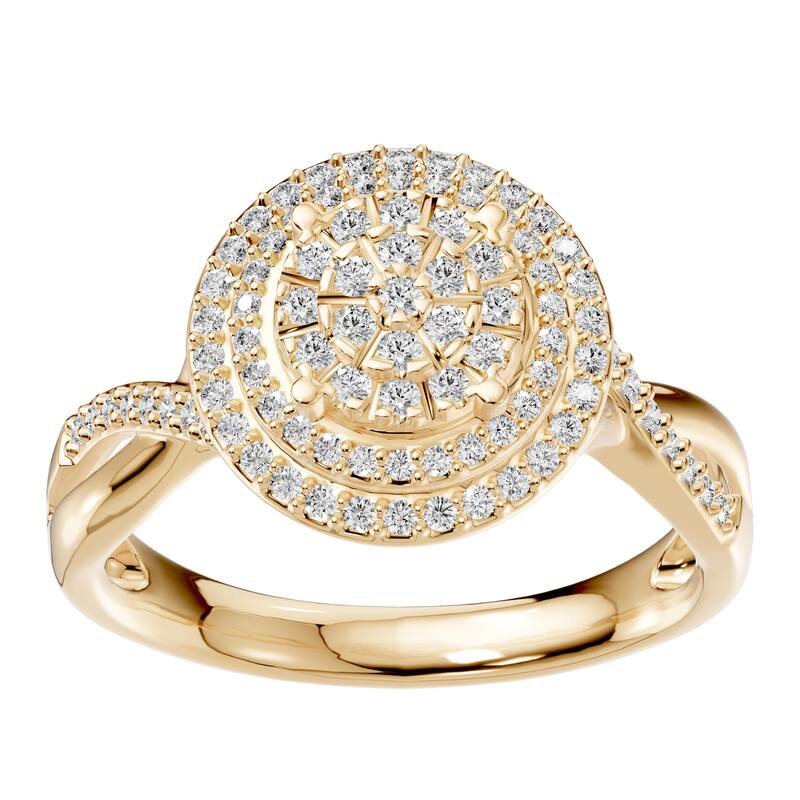 AEON Radiant Aura Round 0.50ct Lab Grown Diamond Cluster Double Halo Ring - 4 - Yellow