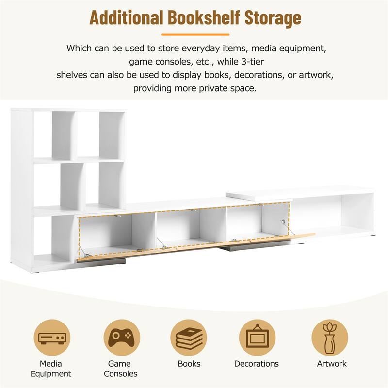 Extendable TV Stand with 3 Tier Bookshelves,Entertainment Center