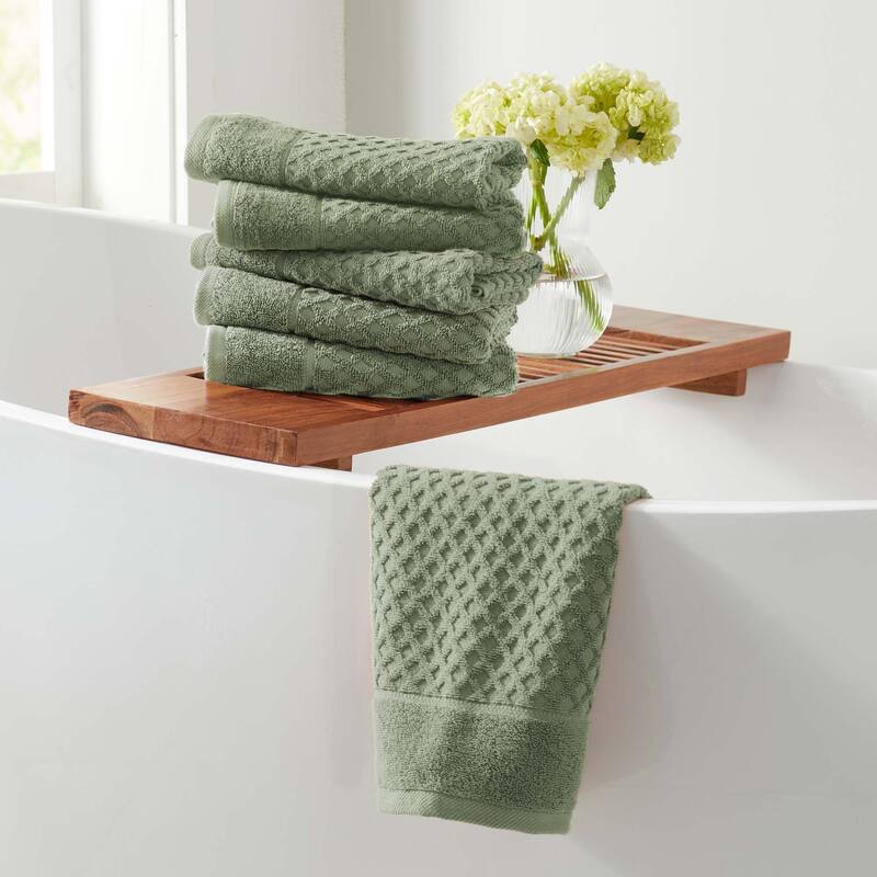 Linery & Co. Cotton Diamond Waffle Texture Bath Towels - Hand Towel (Pack of 6) - Eucalyptus