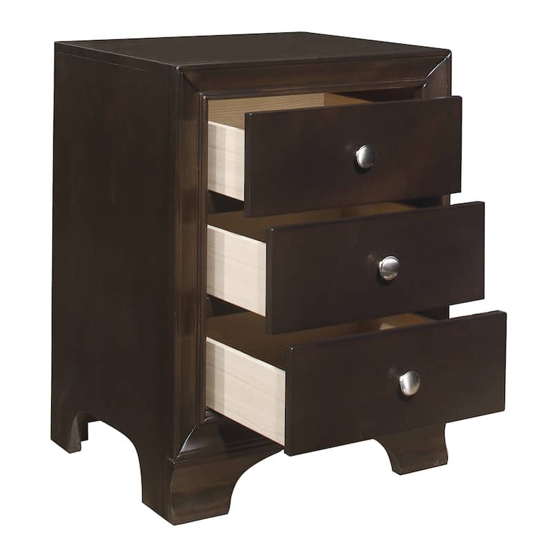 Folu 26 Inch Nightstand, USB Port, 3 Drawers with Chrome Knobs, Brown