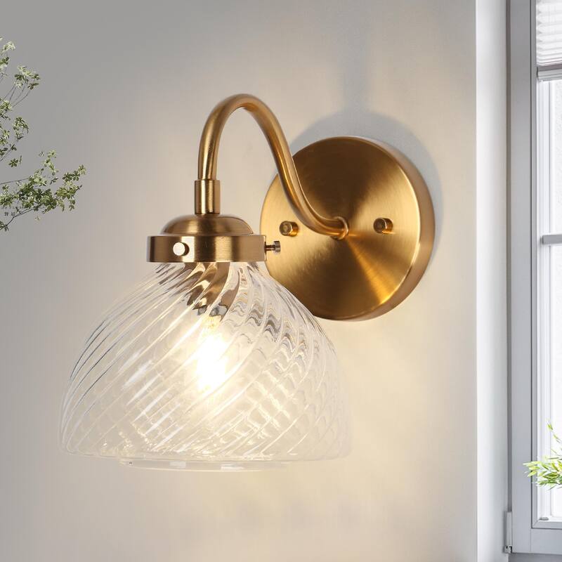 Draki Mid-century Modern Gold Unique Dome Glass Bathroom Light Crooked Vintage Armed Wall Sconce - W 6.7" x H 8.7" x D 10.6"