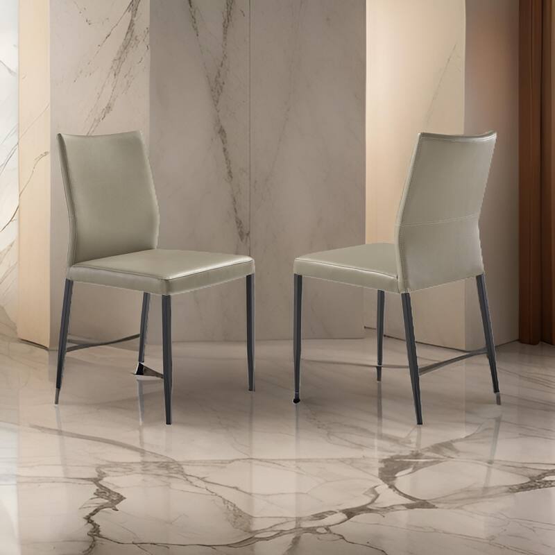 Ash 22 Inch Dining Chair Set of 2, Gray Faux Leather, Tall Curved, Black
