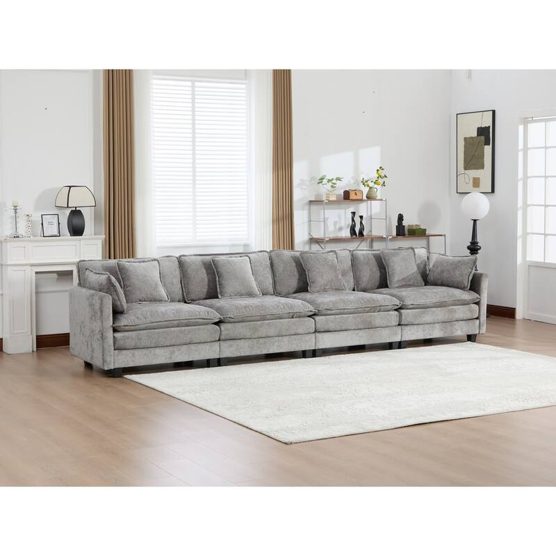 Cloud Sofa,Modern Sectional Couch,Comfy Double Layer Upholstered Seat Cushion - Gray