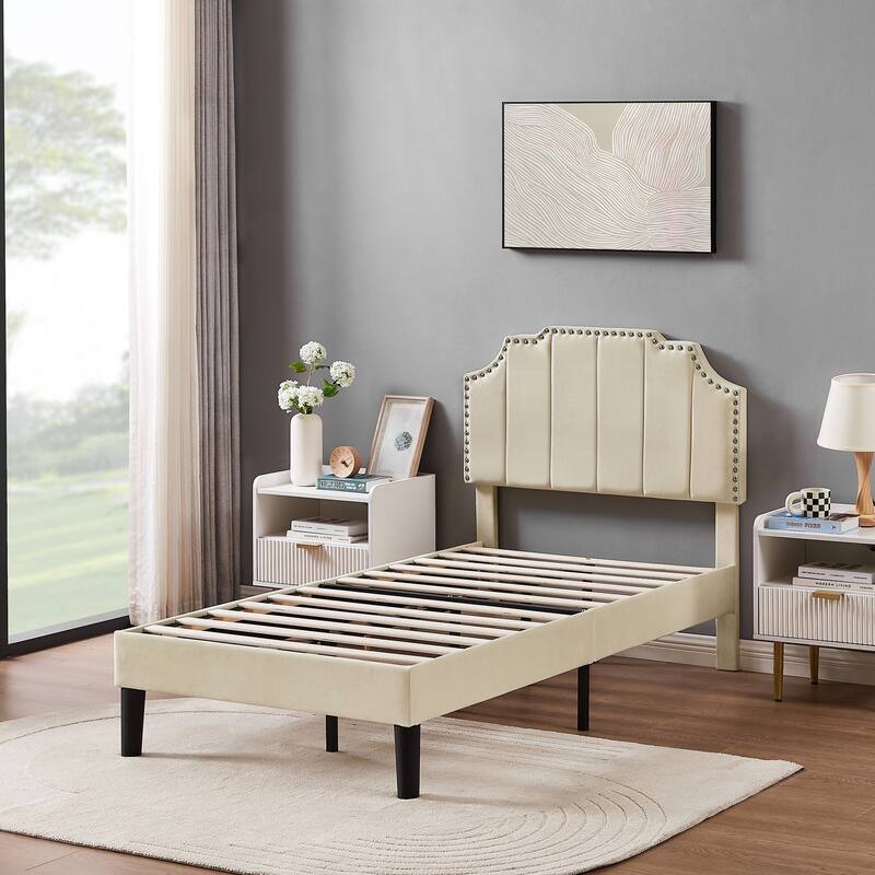 Bedroom Sets, 15 Style Options, 3-pieces Bedroom Set with Height Adjustable Upholstered Bed and Nightstands Set of 2-VECELO