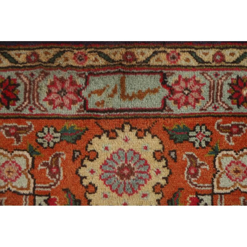 Hand Knotted Oriental 100% Wool Carpet Traditional Floral Navy Blue & Blues Tabriz Area Rug - 11' 5'' X 7' 7''