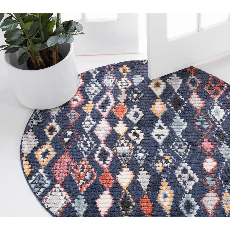 Contemporary Zaire Collection Area Rug - Navy Blue - 7' Round