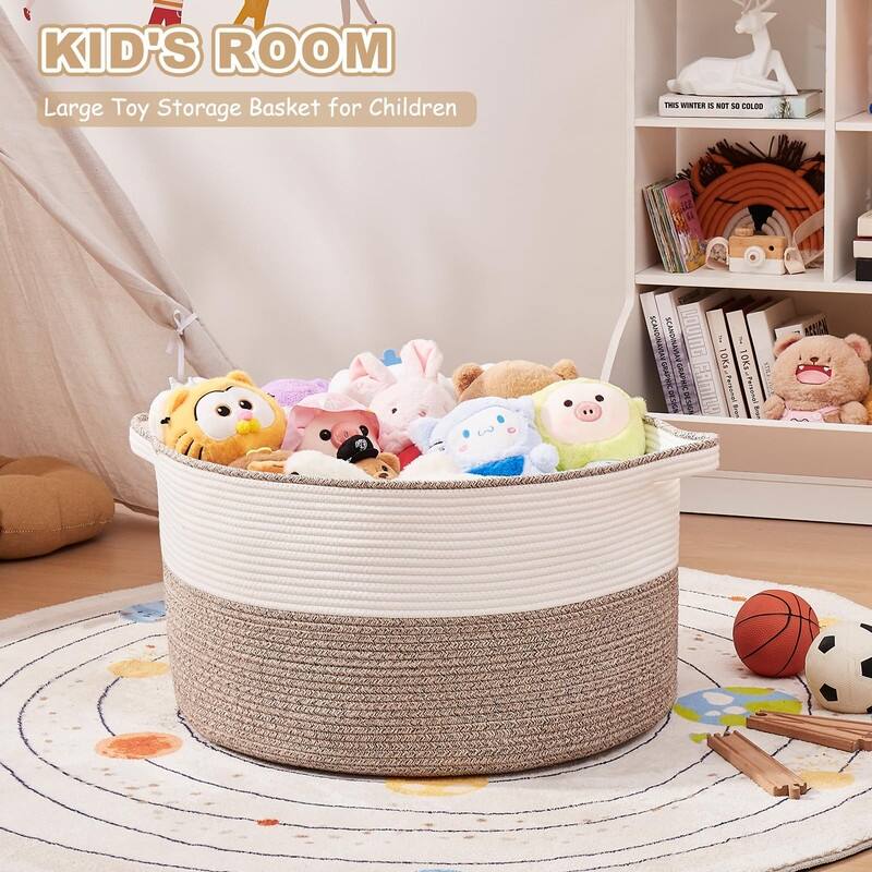 Large Woven Storage Basket with Handles - Cotton Rope, 22.8"x13"