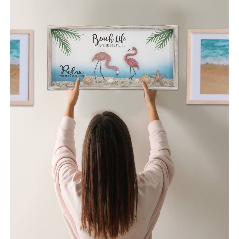 CoTa Global Handmade Driftwood Flamingo Beach Life Wall Decor - 24×11.75 Inches