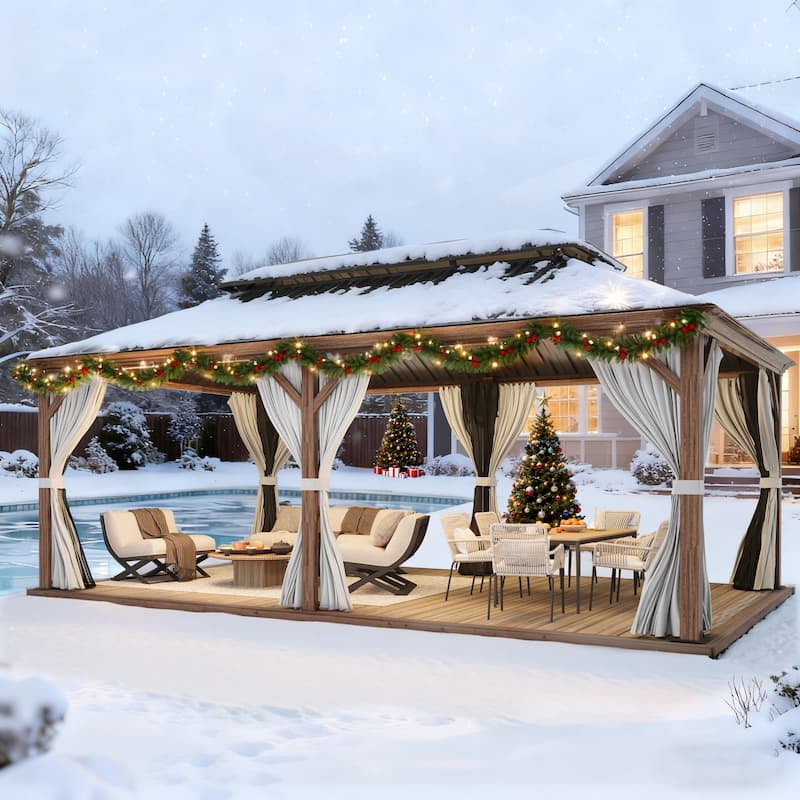 EROMMY Hardtop Gazebo with Galvanized Steel Roof - Waterproof Aluminum Pergola - All-Weather Metal Gazebo for Patio, Poolside - 12x20