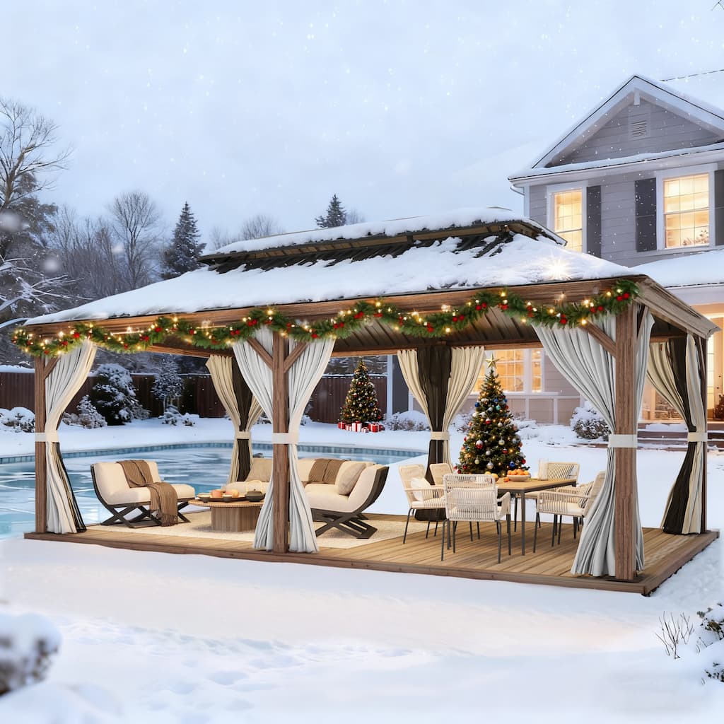 EROMMY Hardtop Gazebo with Galvanized Steel Roof - Waterproof Aluminum Pergola - All-Weather Metal Gazebo for Patio, Poolside