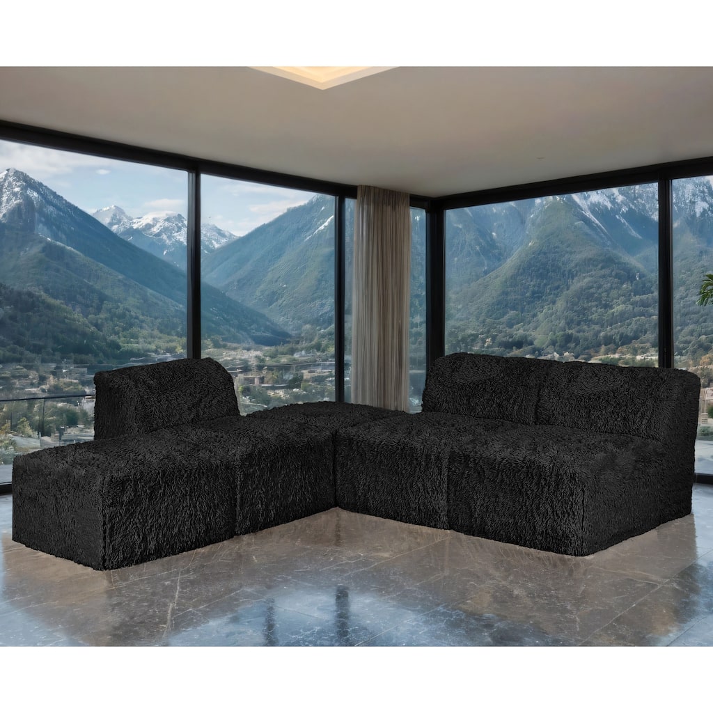 Furniture of America Ylena Modern 5-Piece Faux Fur Foam Modular Armless Compressed Sectional Sofa with Ottoman