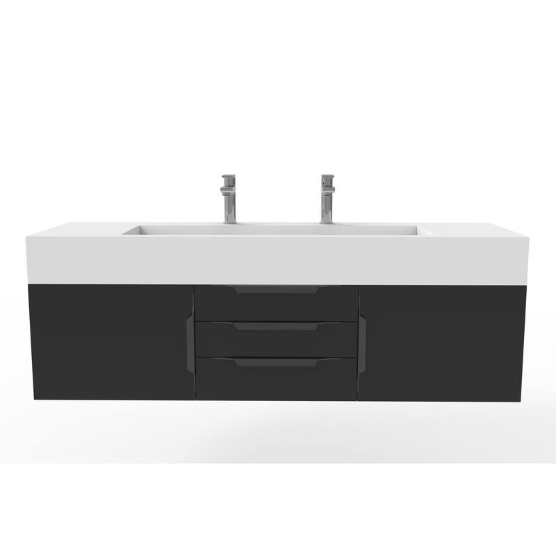 Nile 60" Wall Mounted Bathroom Vanity Set w/ White Top