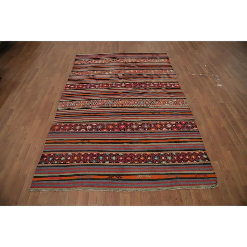 Hand Woven Oriental 100% Wool Carpet Southwestern Tribal Multi-Colored Kilim Area Rug - 8' 2'' X 5' 3''