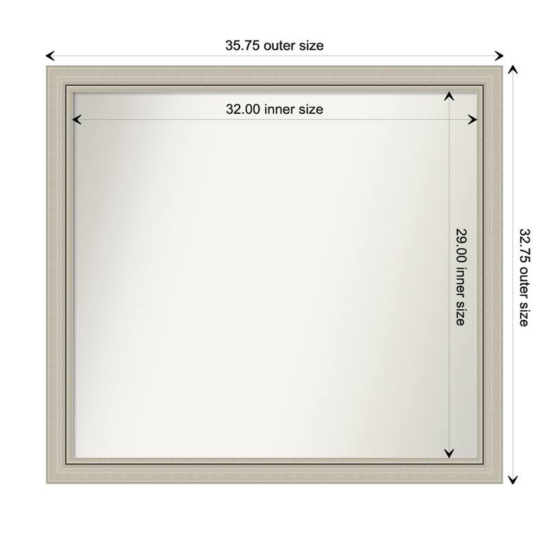 Romano Silver Narrow Framed Non-Beveled Custom Wall Mirror, Bathroom Vanity Mirror - Outer Size: 35.75 x 32.75
