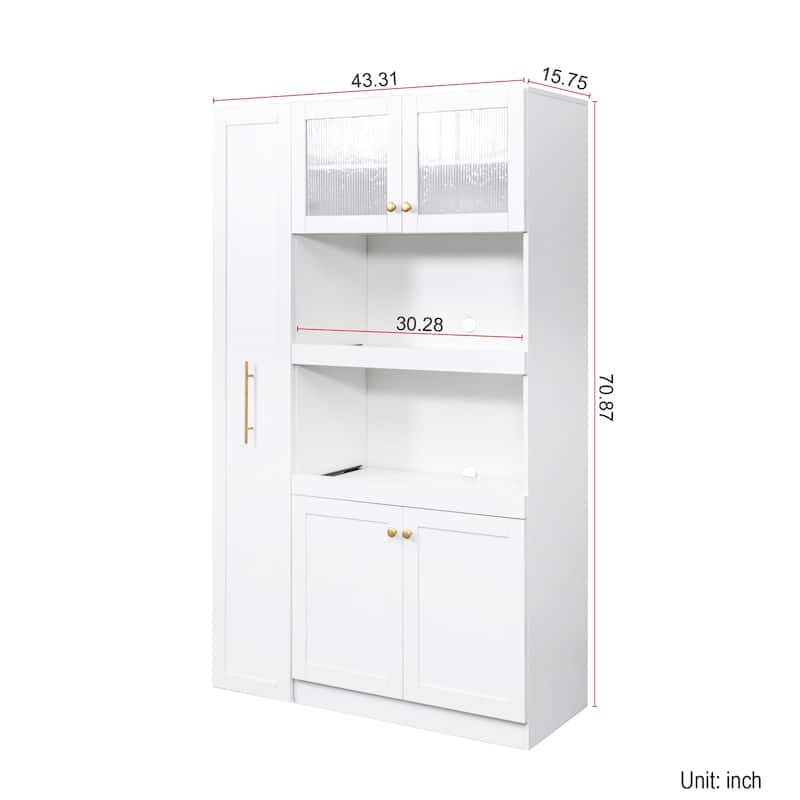 Farmhouse-Style 4-Door Pantry Cabinet – Multi-Tier Pull-Out Shelves & Built-In Organizers for Kitchen or Dining Room Storage.