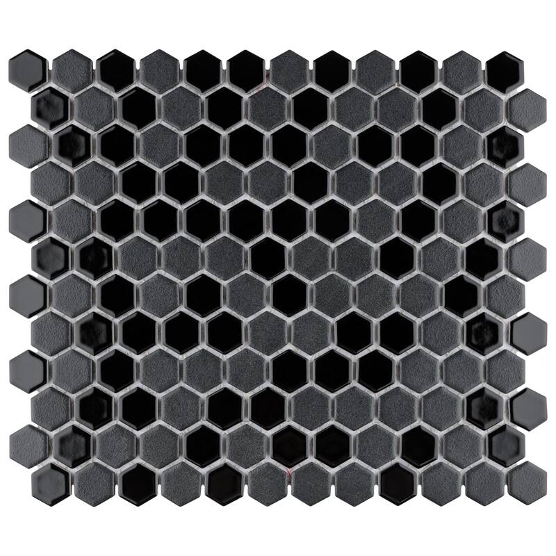 Merola Tile Citi Hex Black 10-1/4" x 11-7/8" Porcelain Floor and Wall Tile