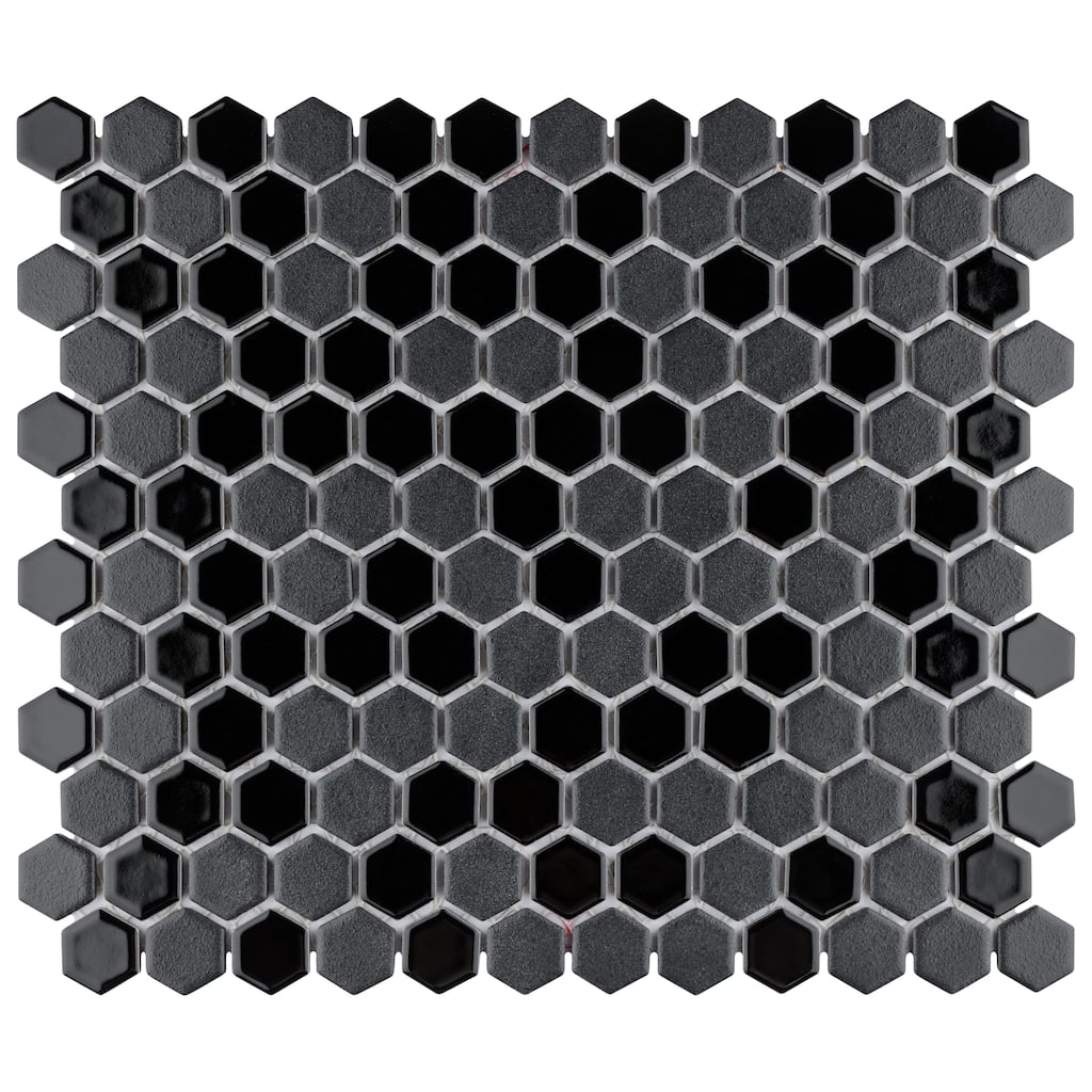 Merola Tile Citi Hex Black 10-1/4" x 11-7/8" Porcelain Mosaic Floor and Wall Tile