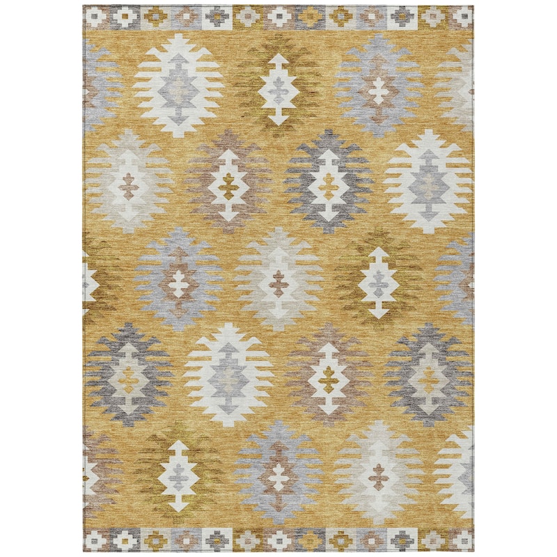 Machine Washable Indoor/ Outdoor Boho Tribal Chantille Rug