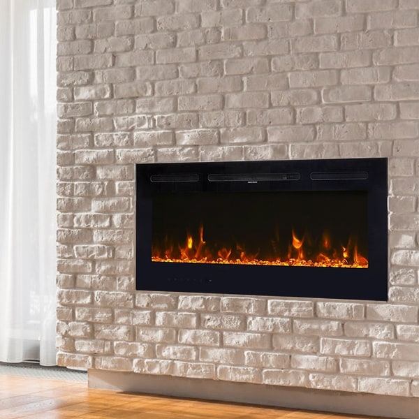 Kinbor 40 Inches Electric Fireplace Insert, in-Wall Recessed and Wall Mounted, 750/1500W Fireplace Heater, 12 Flame Color