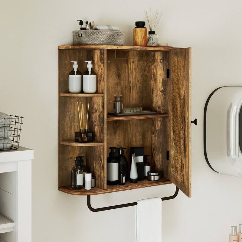 Wall Mounted Bathroom Medicine Cabinet with Mirror Door and Removable Shelf